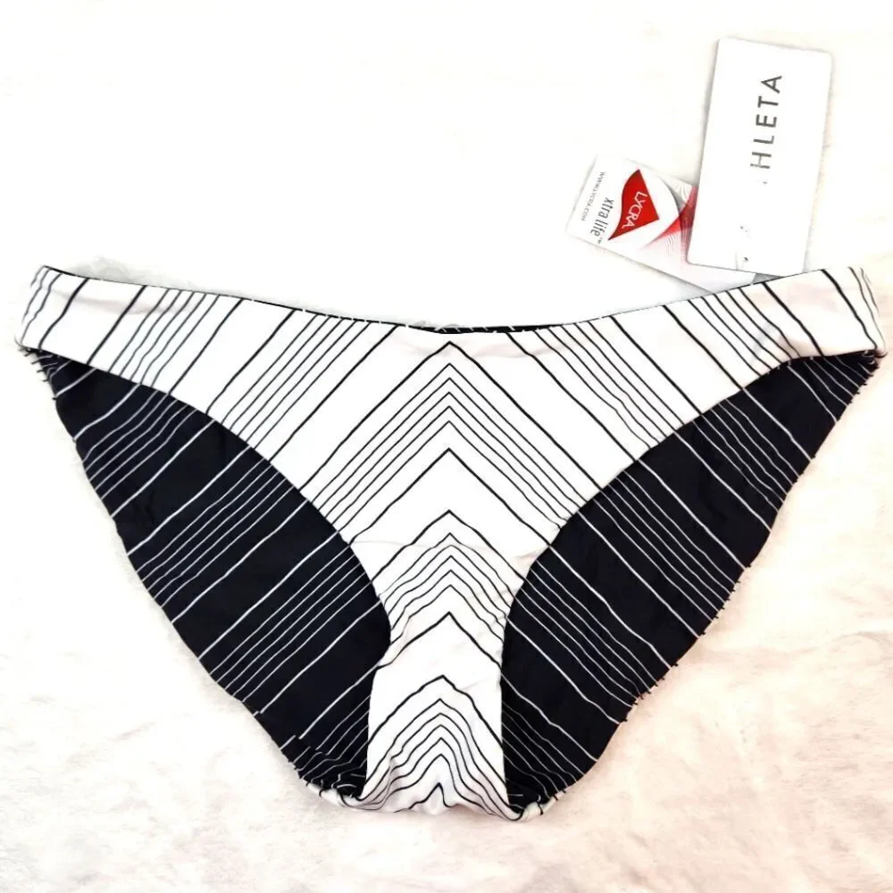 NWT Athleta Chevron Reversible Bikini Bottom Black White Sz L